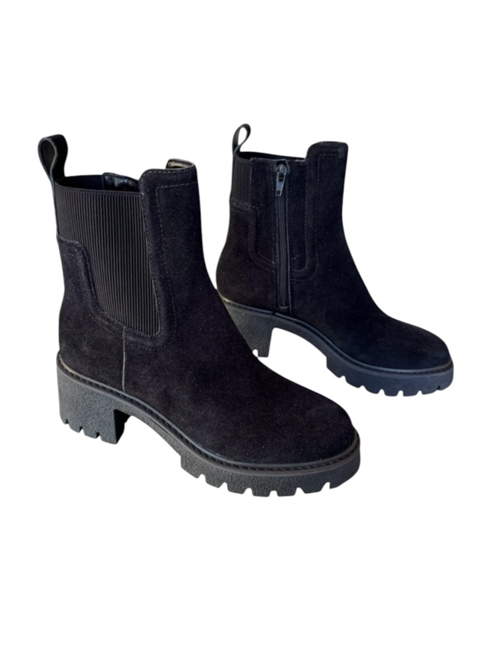 Chelsea & Violet Genuine Suede Black Moto Combat Boots - Picture 2 of 10